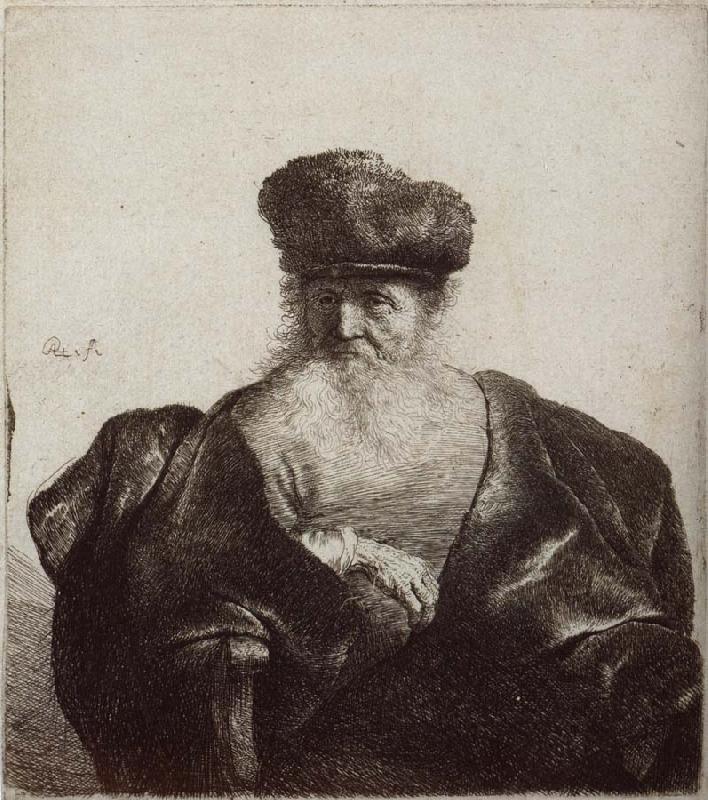 REMBRANDT Harmenszoon van Rijn Old Man with Beard,Fur Cap and Velvet Cloak China oil painting art